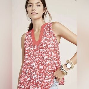 Maeve Melange Safari Red Elephant Print Sleeveless Top - 16W